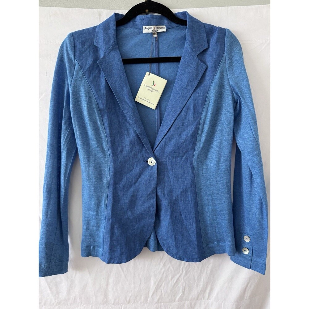 NWT Angela Romano Amalfi Blue‎ 100% Linen Lightweight Blazer Size XXS Italy